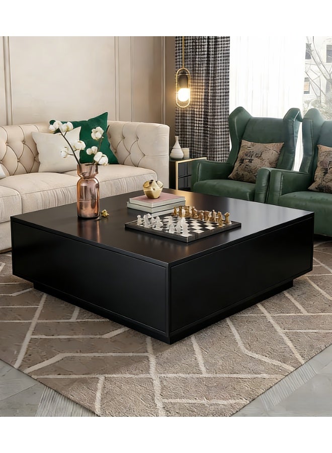 Square Coffee Table, Living Room Home Side Table, Modern Home Center Sofa Table, Simple Black Square Edge Tables for Living Room Bedroom Balcony Yard (CJ028-BLACK) - Image 1